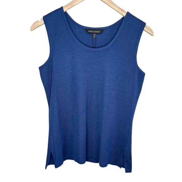 Ming Wang Womens Blue Knit Scoop Neck Tank Top Layering Shell Size XS - Picture 1 of 10